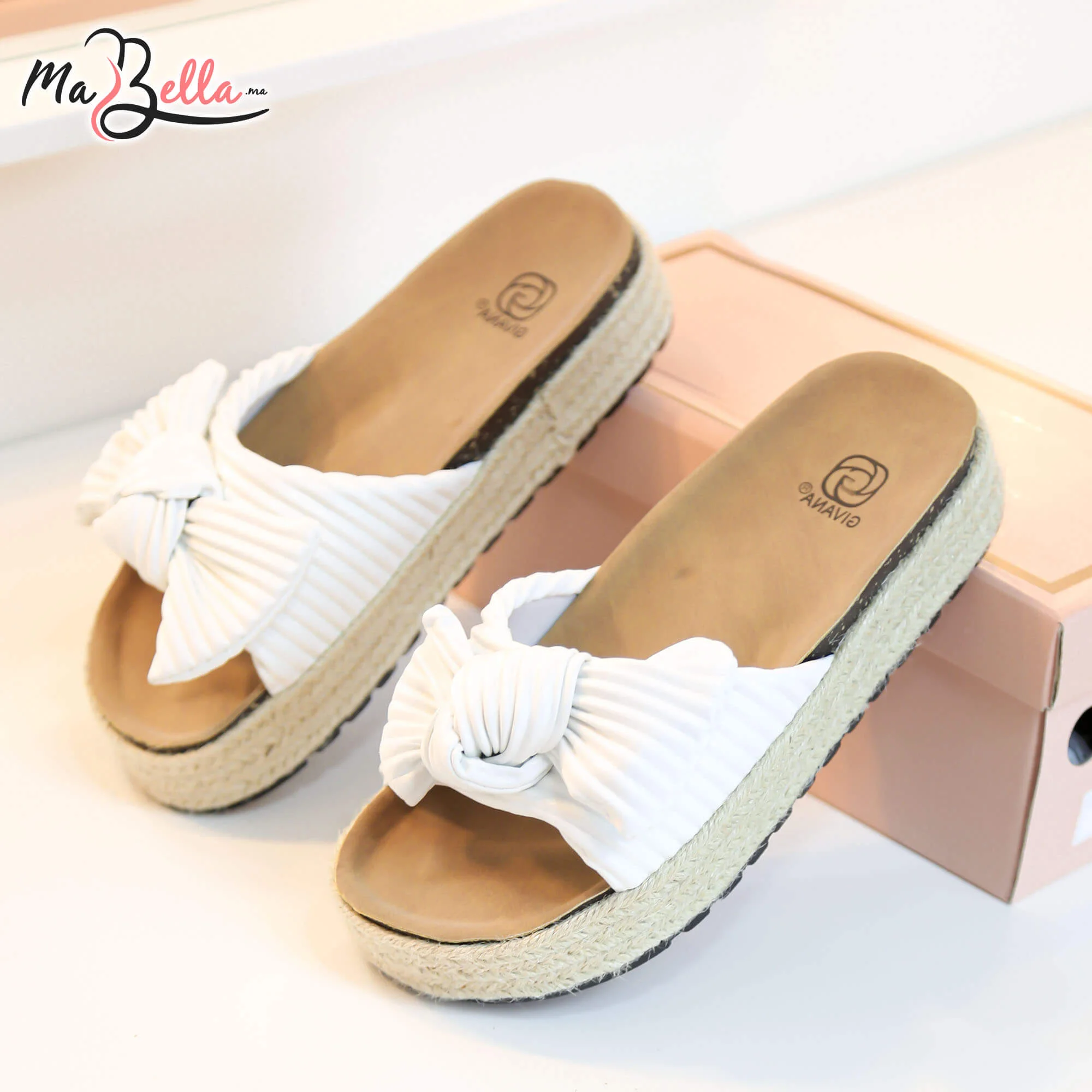 Sandale Plate à Nœud Décoratif - Blanc - LEE090
