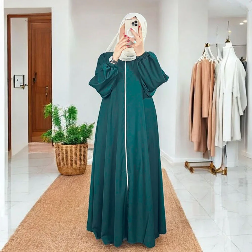 Abaya Hijab avec Fermeture éclair Manches bishop - 4 Couleurs
