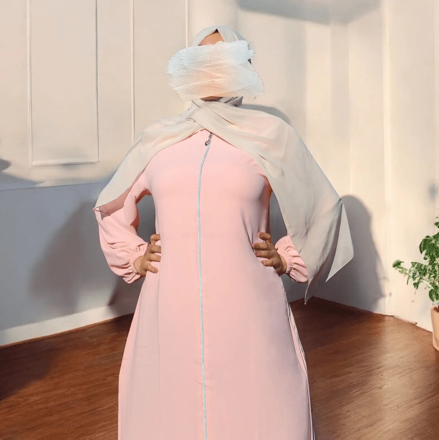 Abaya Hijab avec Fermeture éclair Manches bishop - 4 Couleurs