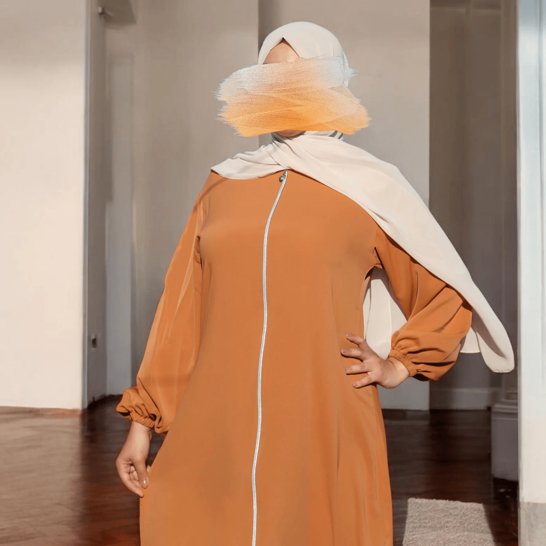 Abaya Hijab avec Fermeture éclair Manches bishop - 4 Couleurs