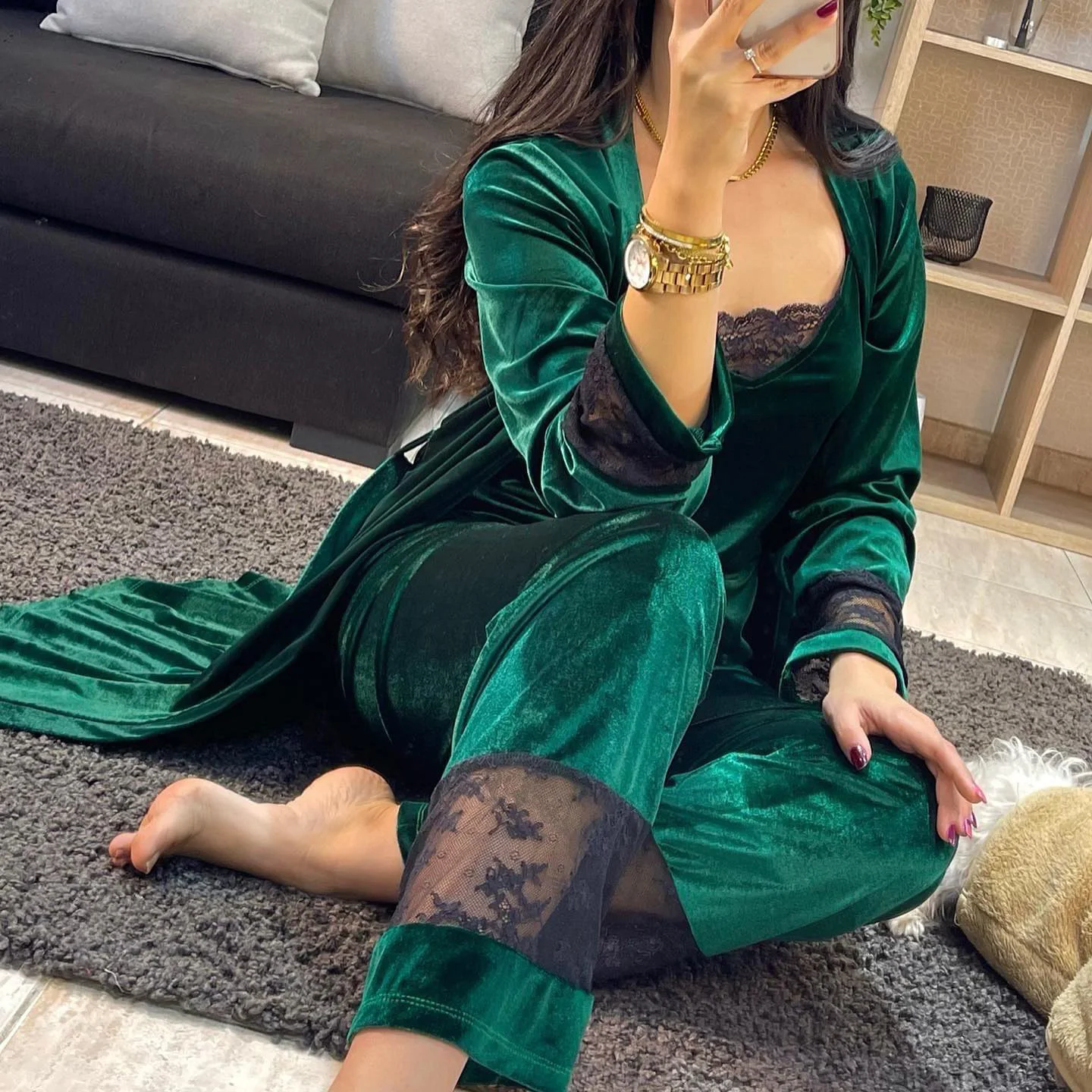 Pyjama Velours Ensemble 3 Pièces pour Femme - 2 Couleurs