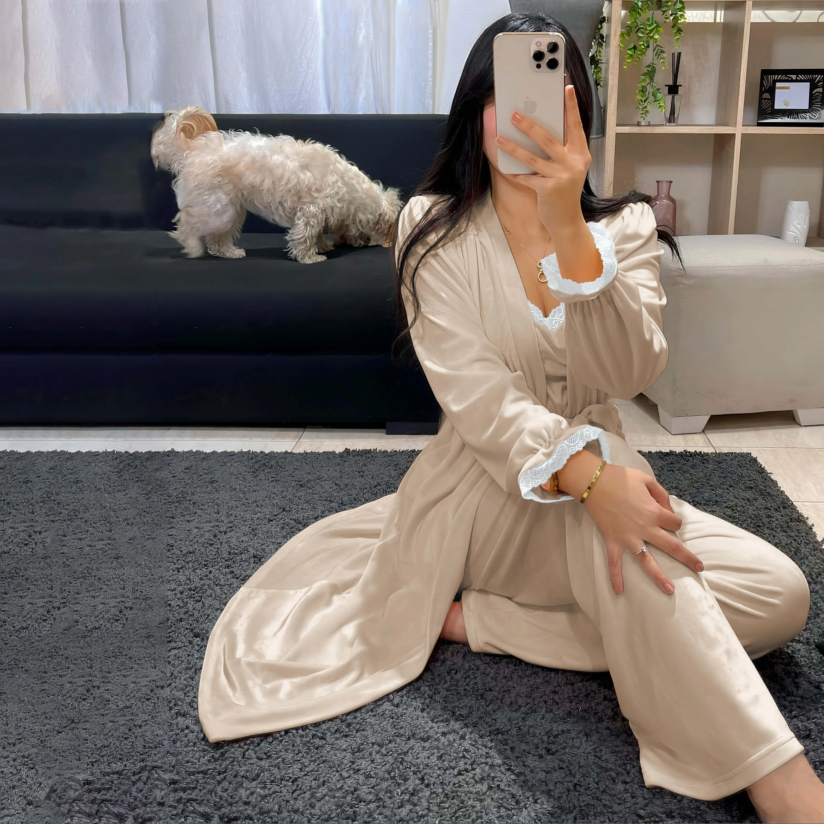 Pyjama Velours Ensemble 3 Pièces pour Femme - 5 Couleurs