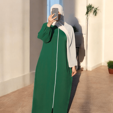 Abaya Hijab avec Fermeture éclair Manches bishop - 4 Couleurs