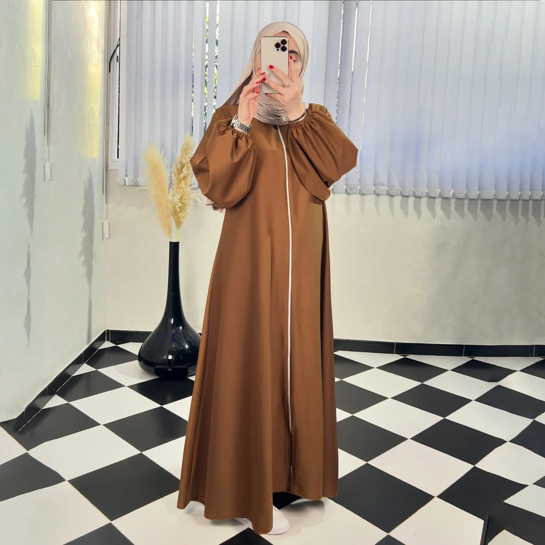 Abaya Hijab avec Fermeture éclair Manches bishop - 4 Couleurs