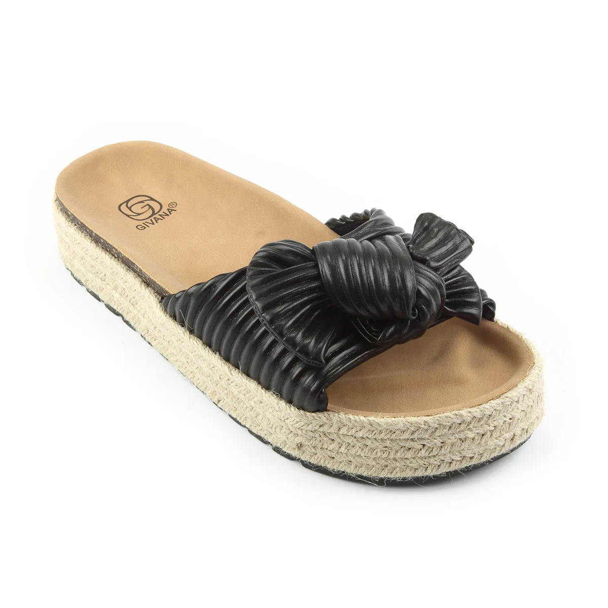 Sandale Plate à Nœud Décoratif - Noir