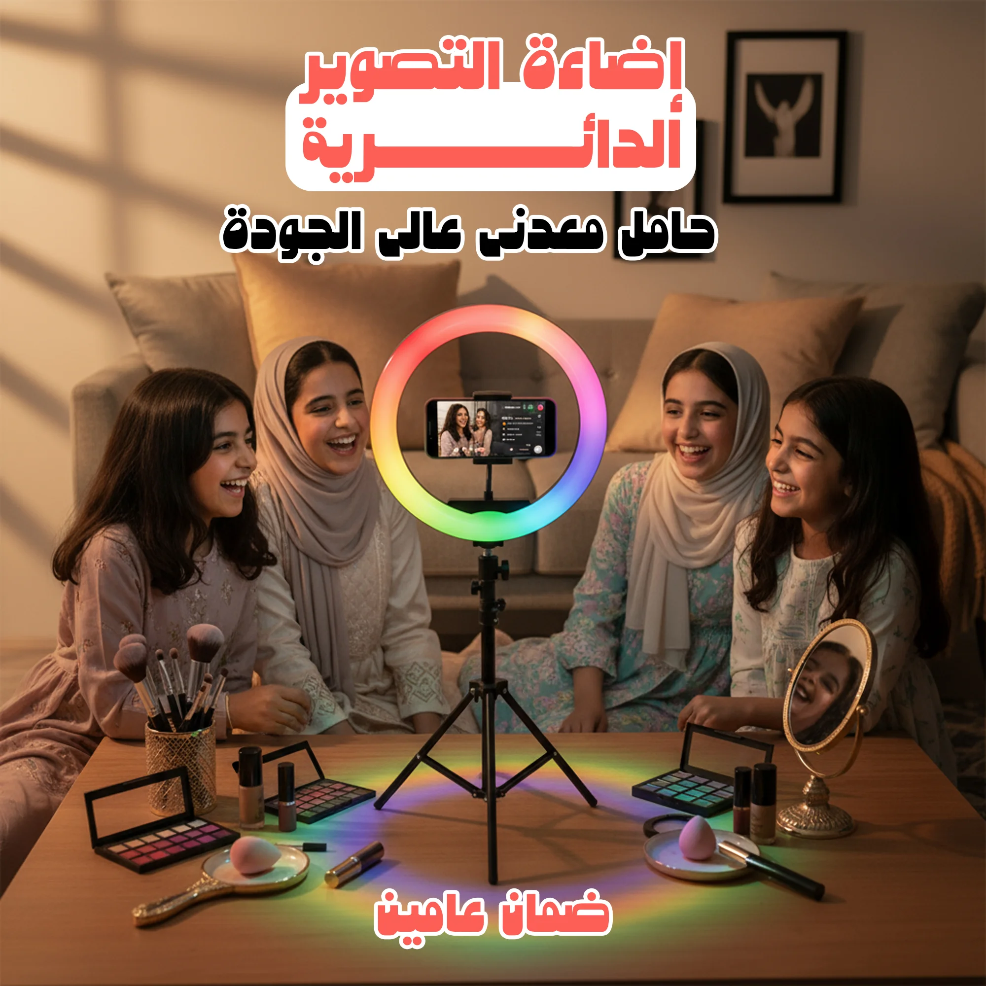 إضاءة التصوير الدائرية+ حامل معدني عالي الجودة ضمان عامين