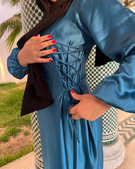 Robe satin de soie Bleu