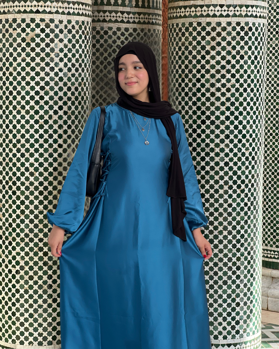 Robe satin de soie Bleu
