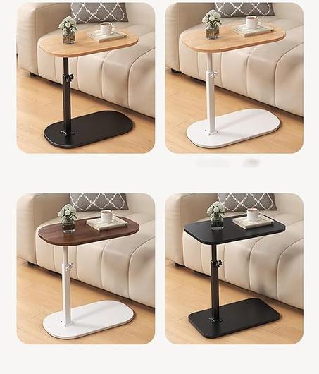 Table d'appoint de canapé en forme de C réglable en hauteur pivotante à 360° pour salon, salle de bain, chambre à coucher, finition bois noir