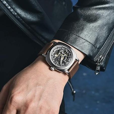 ساعات بنيار الأوتوماتيكية للرجال | ساعة ميكانيكية بحزام جلدي للرجال | مينا 45 مم | مقاومة للماء حتى 30 مترًا | هدية أنيقة للرجال