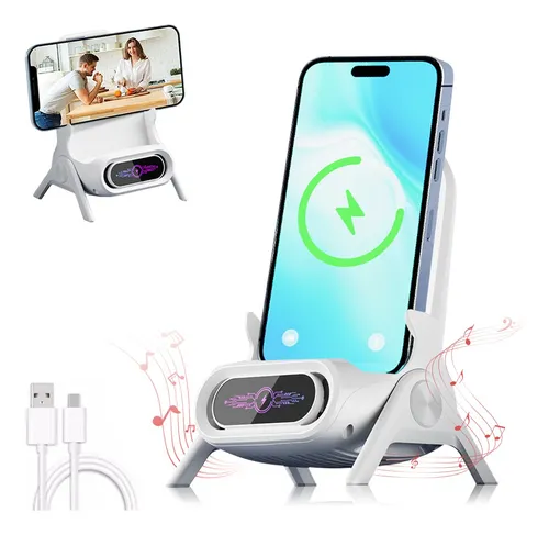 ChargeMax 4 en 1 – Chargeur 15W  + Lampe + Haut‑parleur + Support