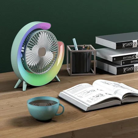 💨 مروحة مكتبية مع ضوء RGB