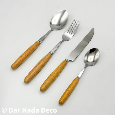 Couverts de table inox + bois 24 pcs