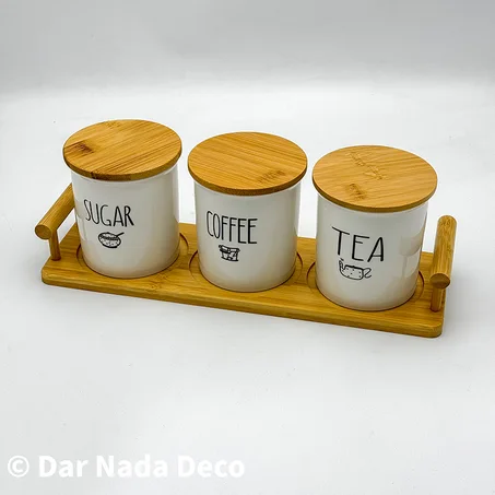 Porte épices 3 pièces avec support bambou