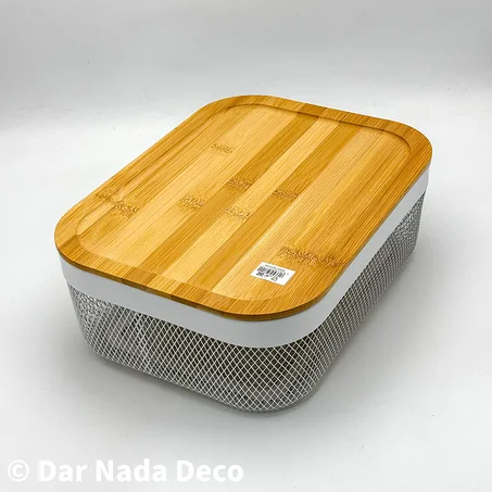 Boîte de Rangement en Métal avec Couvercle en Bambou