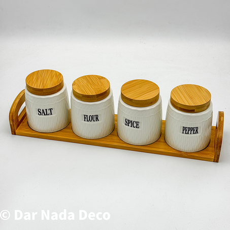 Porte épices 4 pièces avec support bambou