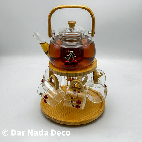 Service à thé en verre avec support en bambou