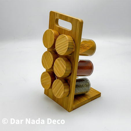 Support à épices en bambou avec 6 bocaux en verre
