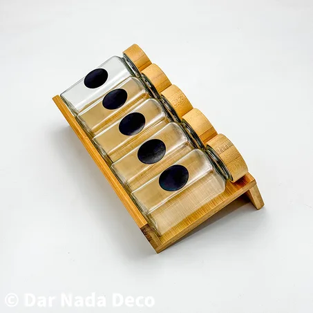 Pots à épices 5 pcs avec support de tiroir en bambou