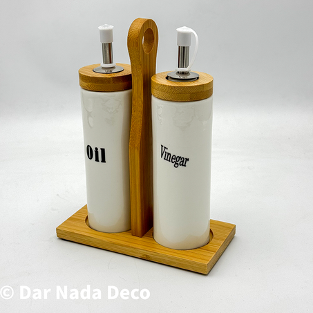 Distributeur de vinaigre d'huile avec support en bambou