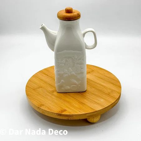 Huilier en ceramique avec couvercle en bambou