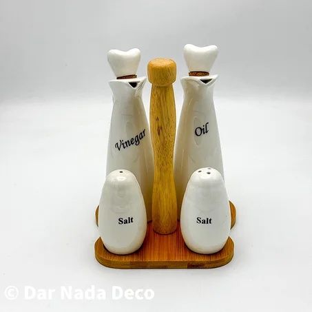 Distributeur de vinaigre d'huile et sel avec support en bambou