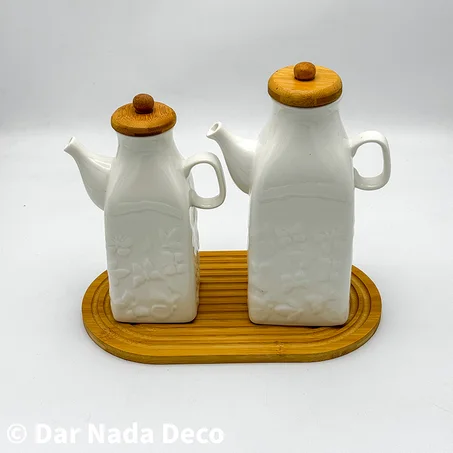 Huilier en ceramique avec couvercle en bambou