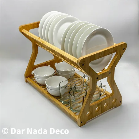 Égouttoir à vaisselle en bambou à deux niveaux