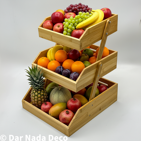 Étagère à fruits en bambou à 3 niveaux