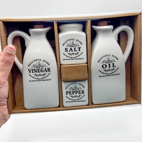 Service Huile & Vinaigre avec Sel et Poivre en Céramique