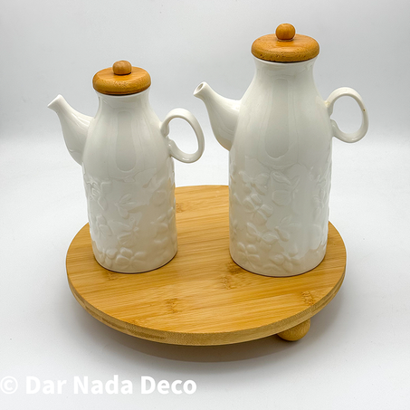 Huilier en ceramique avec couvercle en bambou