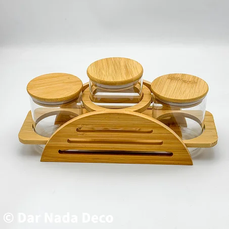 Ensemble de pots à épices avec support en bambou