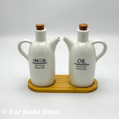 Huilier et Vinaigrier Design avec Plateau en Bambou