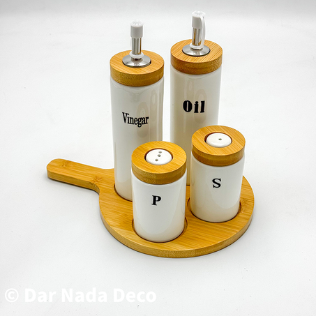 Distributeur de vinaigre d'huile et sel avec palette en bambou