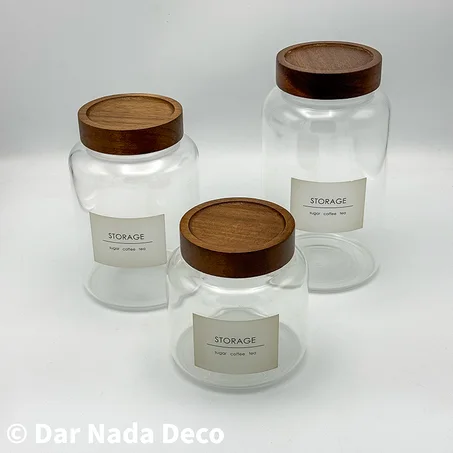 Bocaux de Conservation pour Café, Sucre et Thé – Verre & Bois (3 pcs)