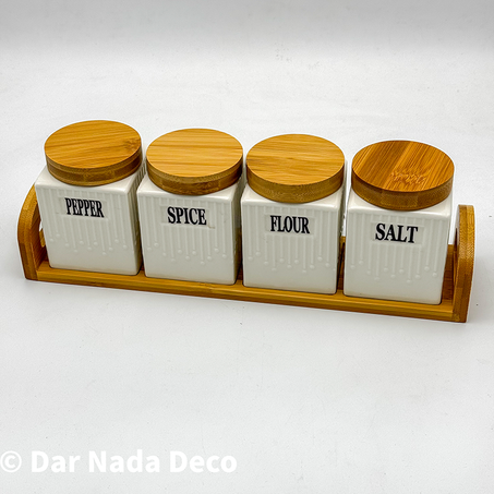 Porte épices 4 pièces avec support bambou