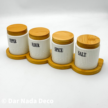 Porte épices 4 pièces avec support bambou
