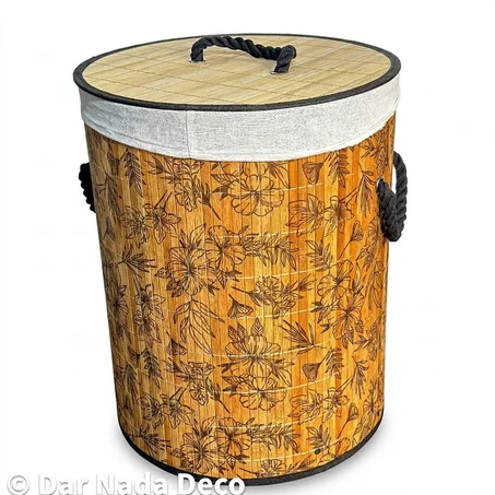 Panier à Linge Rond en Bambou avec Couvercle