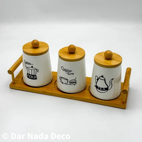 Porte épices 3 pièces avec support bambou