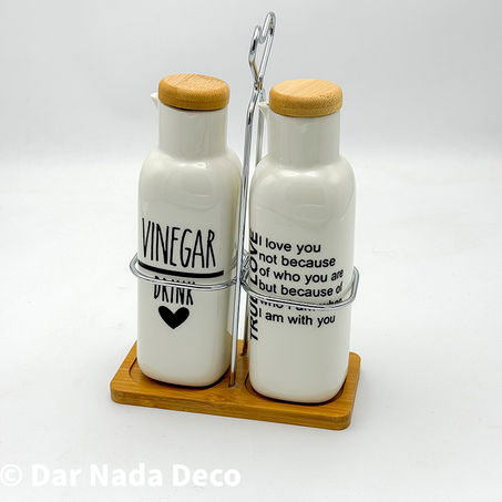 Distributeur de vinaigre d'huile avec support en bambou