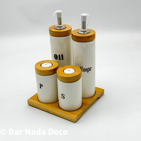 Distributeur de vinaigre d'huile et sel avec palette en bambou