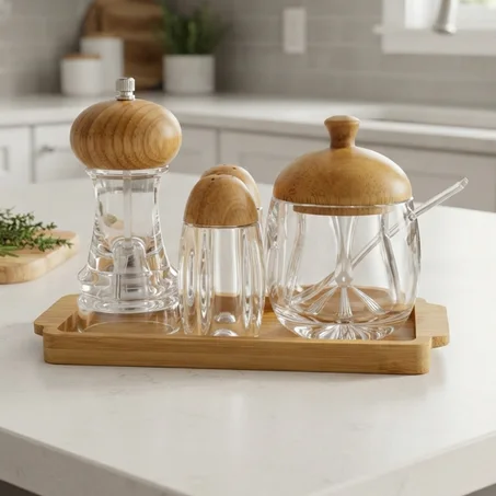 Porte 2 vinaigrette akrilik et bambou 5 pièces