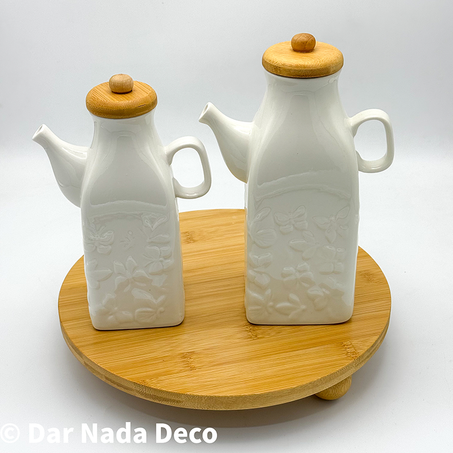 Huilier en ceramique avec couvercle en bambou