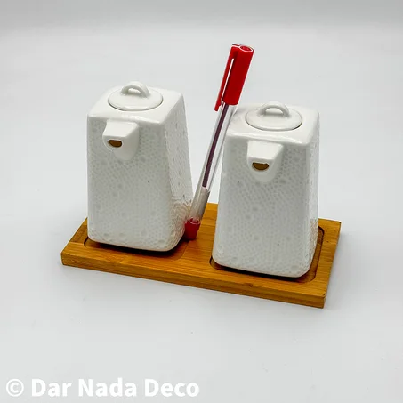 Distributeur de vinaigre d'huile avec support en bambou