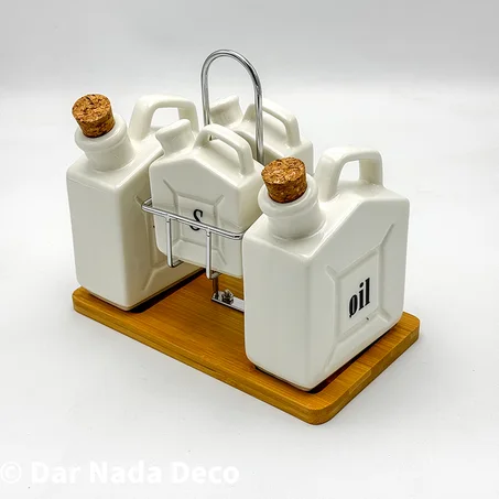 Distributeur de vinaigre d'huile et sel avec support en bambou