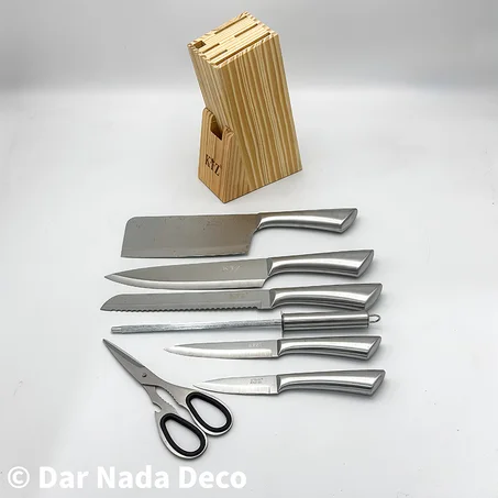 Bloc de couteaux en acier inoxydable avec support en bois 8 pcs