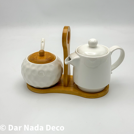 Sucrier et pot à lait sur support en bambou