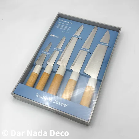 Set de Couteaux de Cuisine 5 Pièces – Manche Bambou