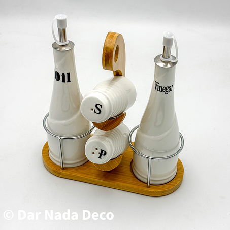 Distributeur de vinaigre d'huile et sel avec support en bambou
