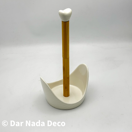 Porte-essuie-tout en bambou avec base en céramique